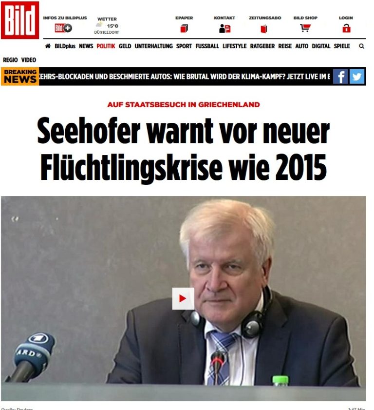 Ο ΥΠΟΥΡΓΟΣ ΕΣΩΤΕΡΙΚΩΝ ΤΗΣ ΓΕΡΜΑΝΙΑΣ HORST SEEHOFER ΚΡΟΥΕΙ ΚΑΙ ΠΑΛΙ ΤΟΝ ΚΩΔΩΝΑ ΤΟΥ ΚΙΝΔΥΝΟΥ ΕΦΗΜΕΡΙΔΑ BILD 5.10.2019