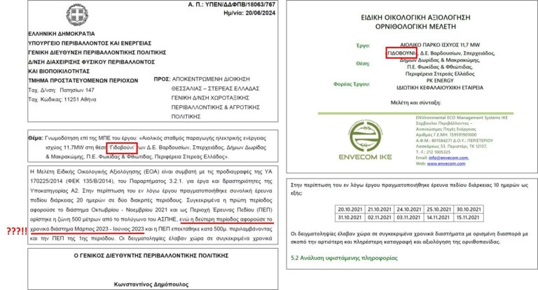 Το Υπουργείο Περιβάλλοντος επικαλείται στοιχεία «φάντασμα» για την αδειοδότηση Αιολικού Σταθμού στα προστατευόμενα Βαρδούσια!